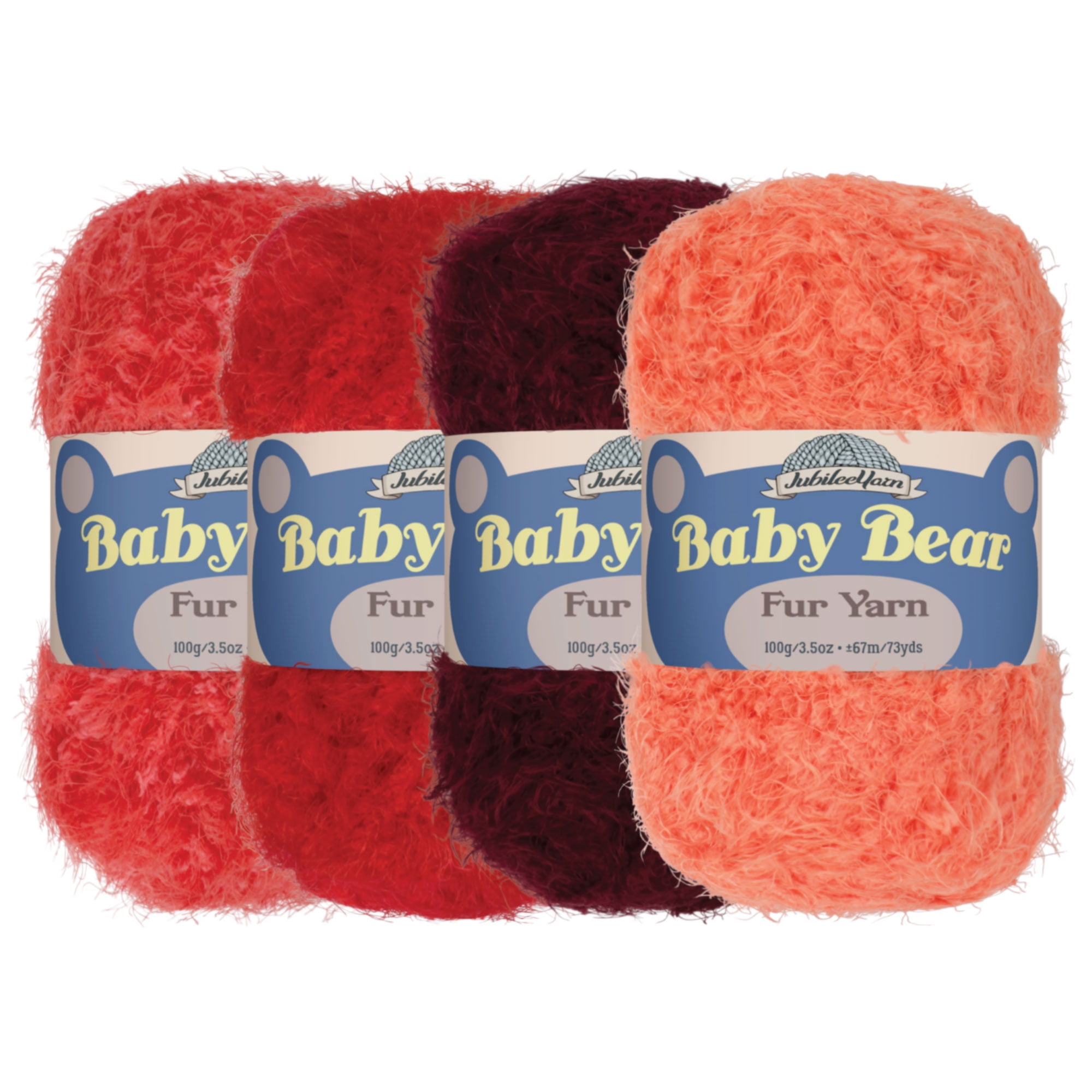 JubileeYarn Baby Bear Faux Fur Yarn - 100g/Skein Chunky Weight Polyester - Shades of Red - 4 Skeins
