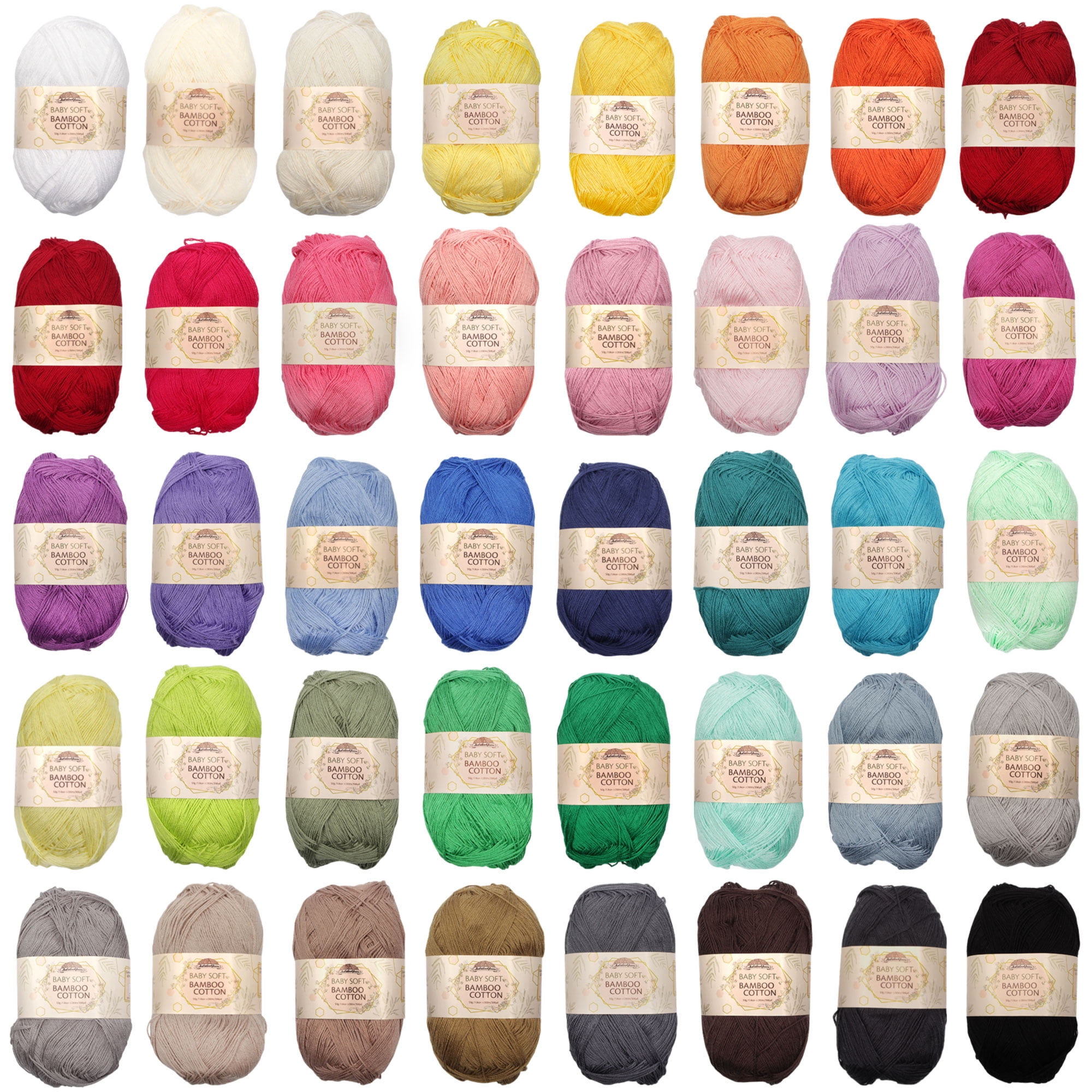 JubileeYarn Baby Soft Bamboo Cotton Yarn - 50g/Skein - All 40 Colors - 40 Skeins