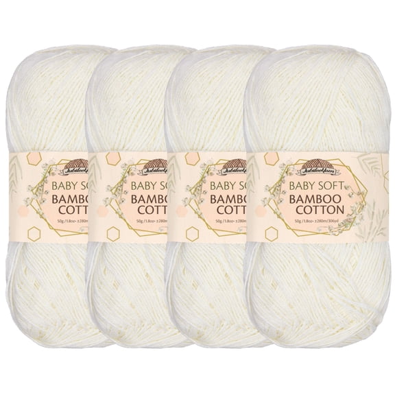 JubileeYarn Baby Soft Bamboo Cotton Yarn - 50g/Skein - Almond Milk - 4 Skeins