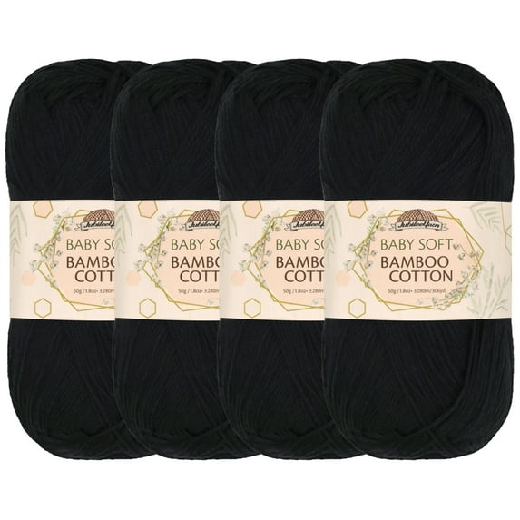 JubileeYarn Baby Soft Bamboo Cotton Yarn - 50g/Skein - Midnight Black - 4 Skeins