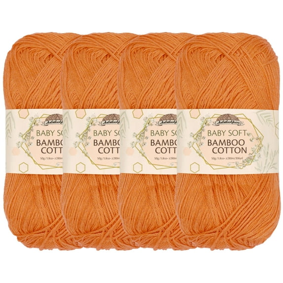 JubileeYarn Baby Soft Bamboo Cotton Yarn - 50g/Skein - Blood Orange - 4 Skeins