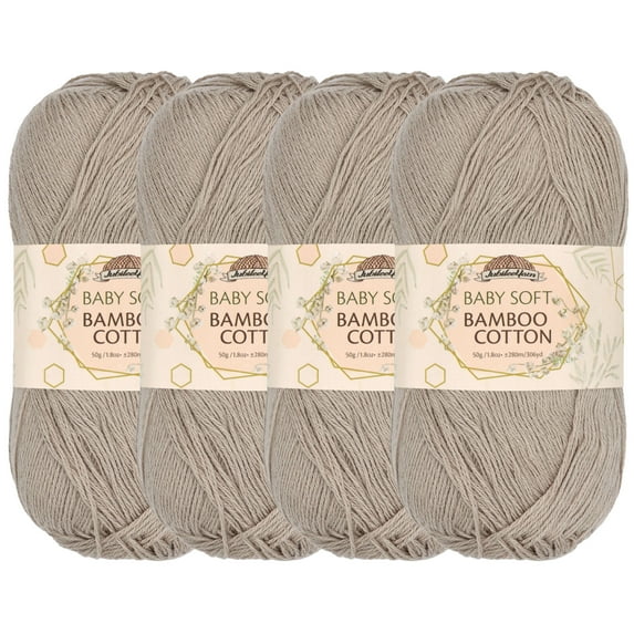 JubileeYarn Baby Soft Bamboo Cotton Yarn - 50g/Skein - Sand Cliff Brown - 4 Skeins