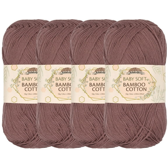 JubileeYarn Baby Soft Bamboo Cotton Yarn - 50g/Skein - Caffé Mocha - 4 Skeins
