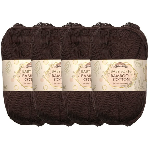 JubileeYarn Baby Soft Bamboo Cotton Yarn - 50g/Skein - Dark Brown - 4 Skeins
