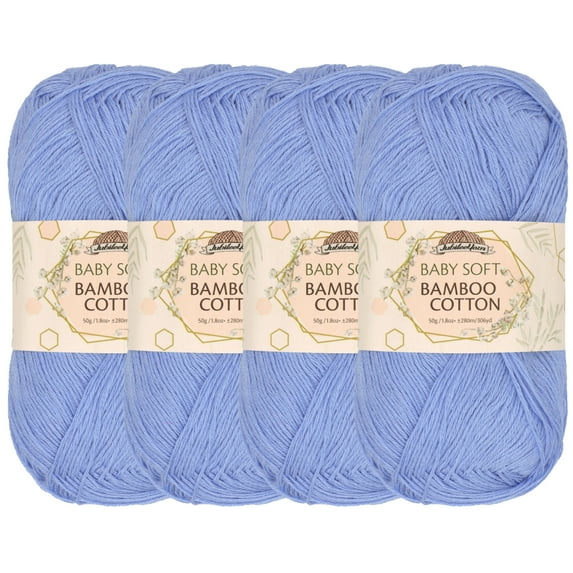 JubileeYarn Baby Soft Bamboo Cotton Yarn - 50g/Skein - Glacier Blue - 4 Skeins