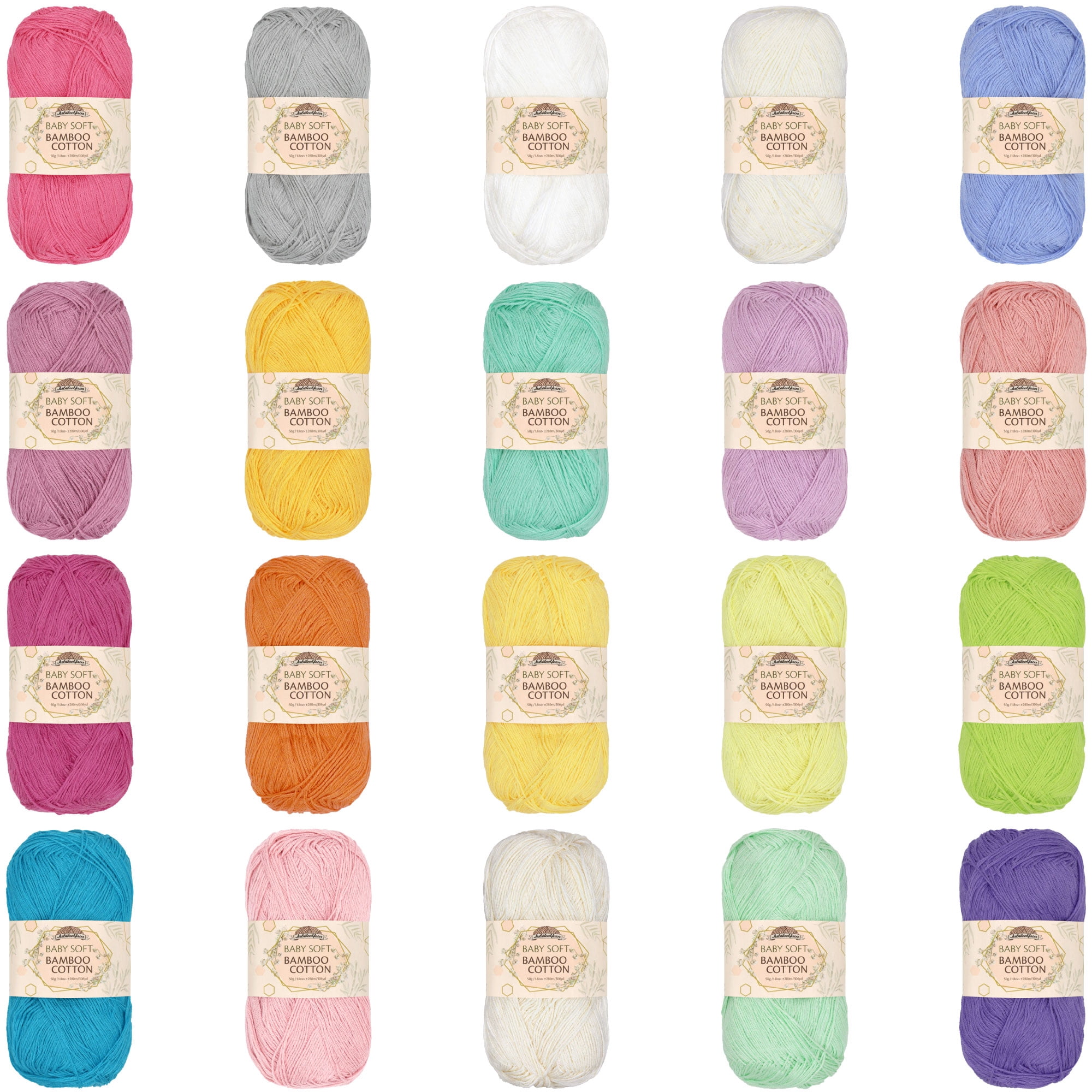 JubileeYarn Baby Soft Bamboo Cotton Yarn - 50g/Skein - Light Assortment - 20 Skeins