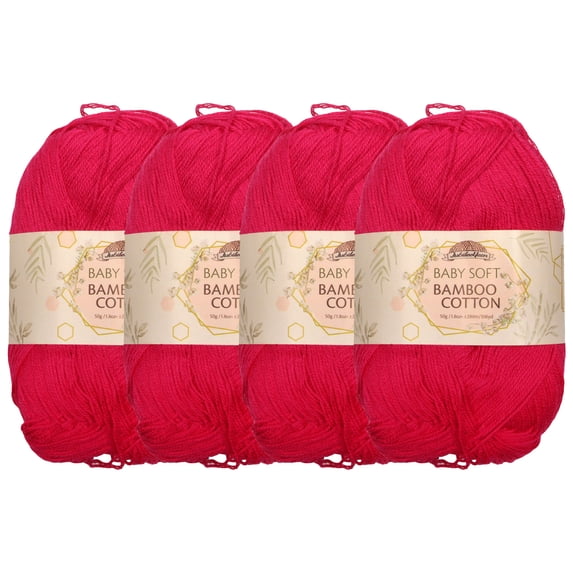JubileeYarn Baby Soft Bamboo Cotton Yarn - 50g/Skein - Magenta - 4 Skeins