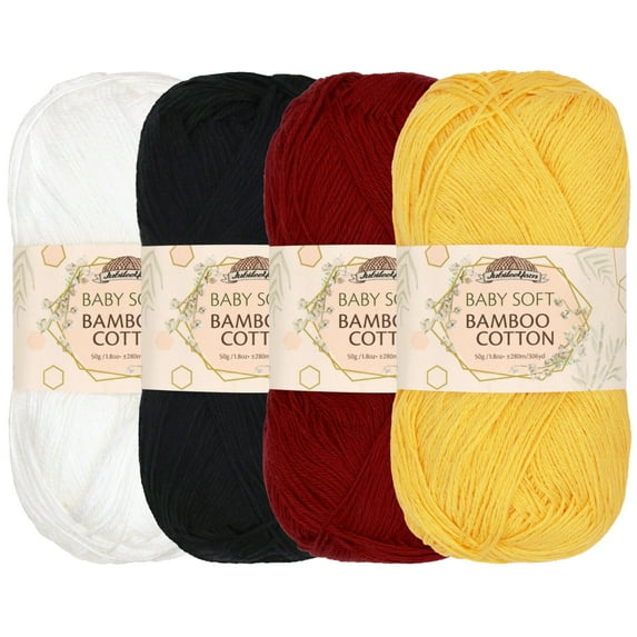 JubileeYarn Baby Soft Bamboo Cotton Yarn - 50g/Skein - Shades of Contrast - 4 Skeins