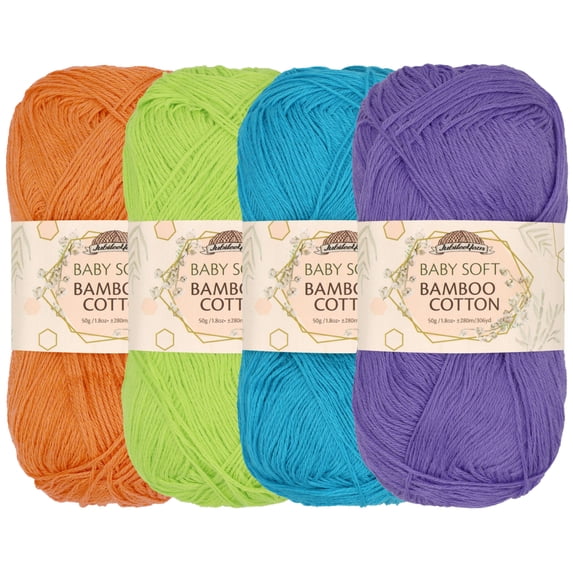 JubileeYarn Baby Soft Bamboo Cotton Yarn - 50g/Skein - Shades of Tropical Colors - 4 Skeins