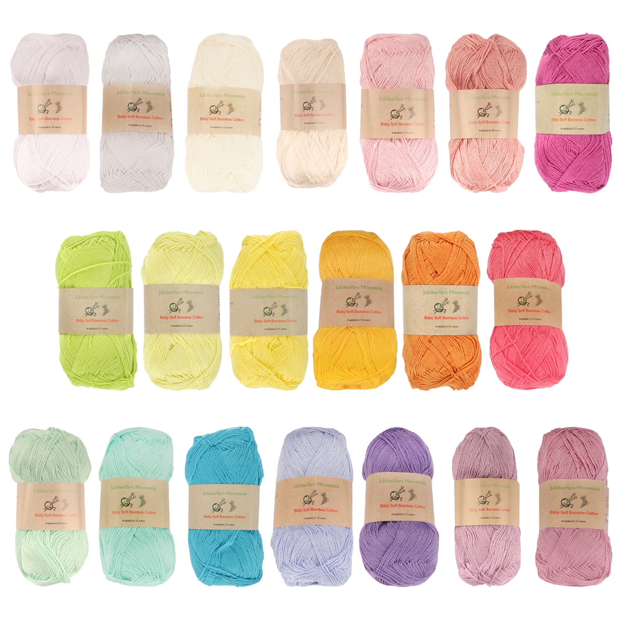 JubileeYarn Baby Soft Bamboo Cotton Yarn Light Colors 20 Skeins