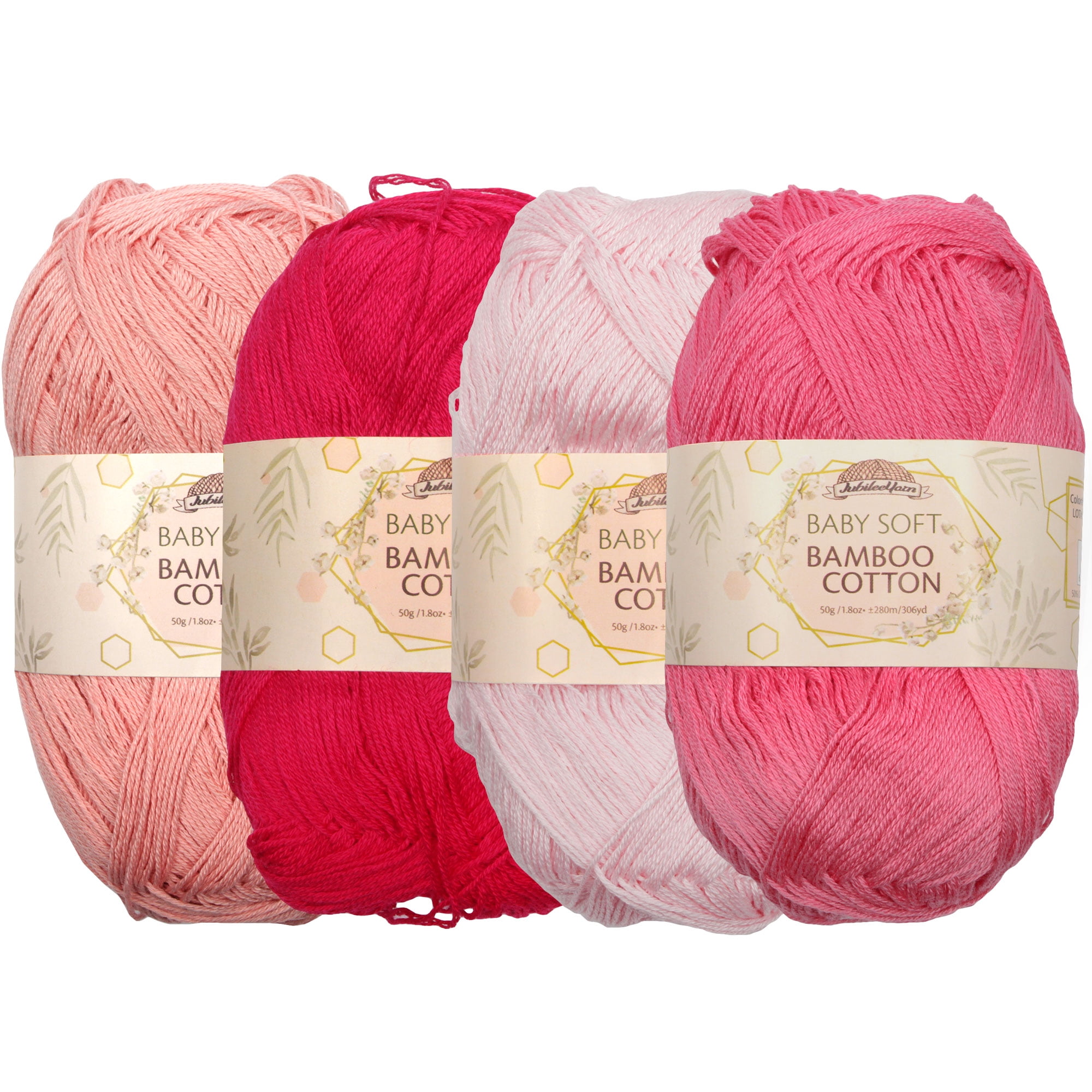 JubileeYarn Cotton Select Yarn - Sport Weight - 50g/Skein - Shades of Pink  - 4 Skeins