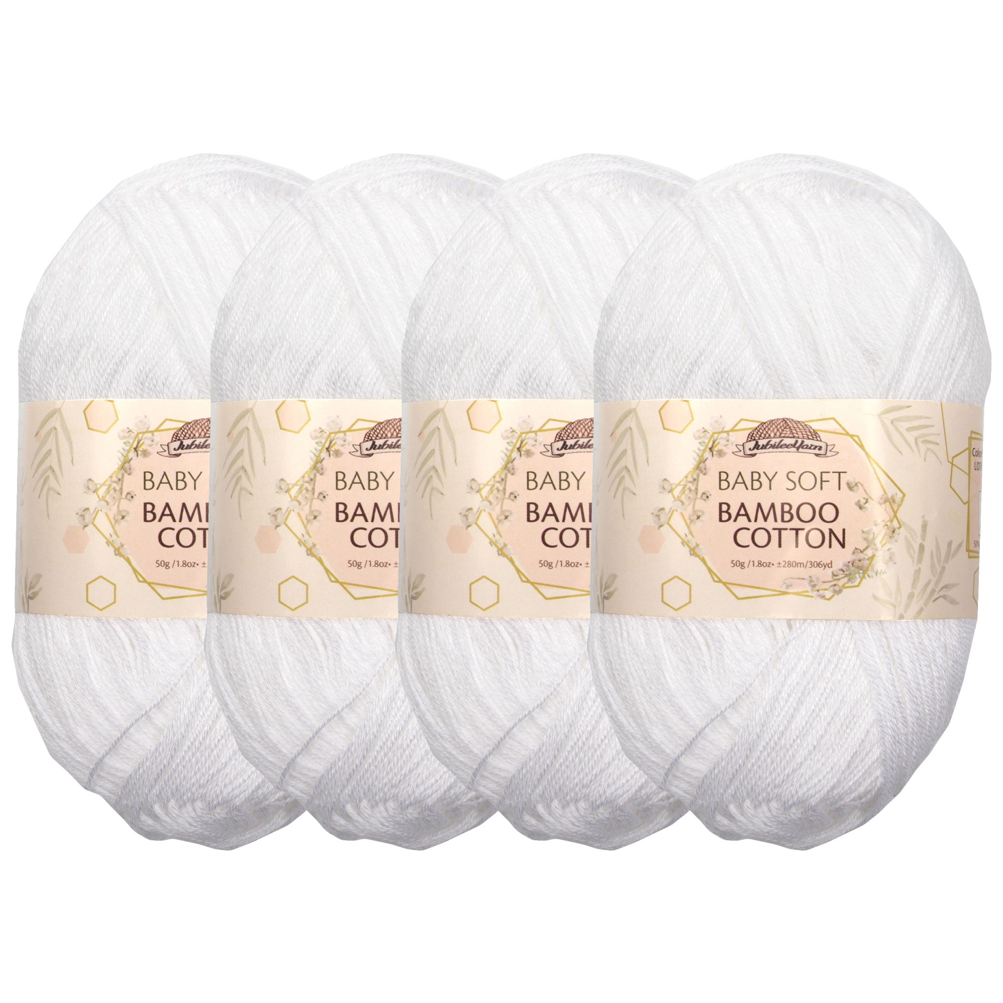 JubileeYarn Baby Soft Bamboo Cotton Yarn - White - 4 Skeins