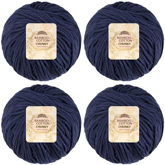 JubileeYarn Bamboo Cotton Chunky Yarn - 100g/Ball - Cold Night Blue - 4 Balls