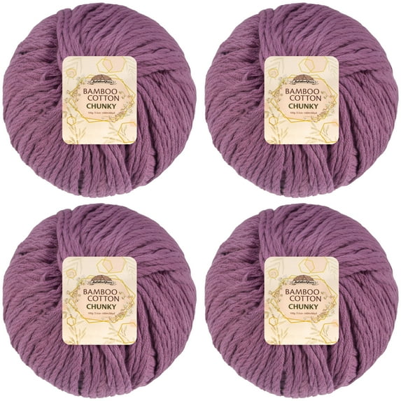 JubileeYarn Bamboo Cotton Chunky Yarn - 100g/Ball - Deep Purple - 4 Balls
