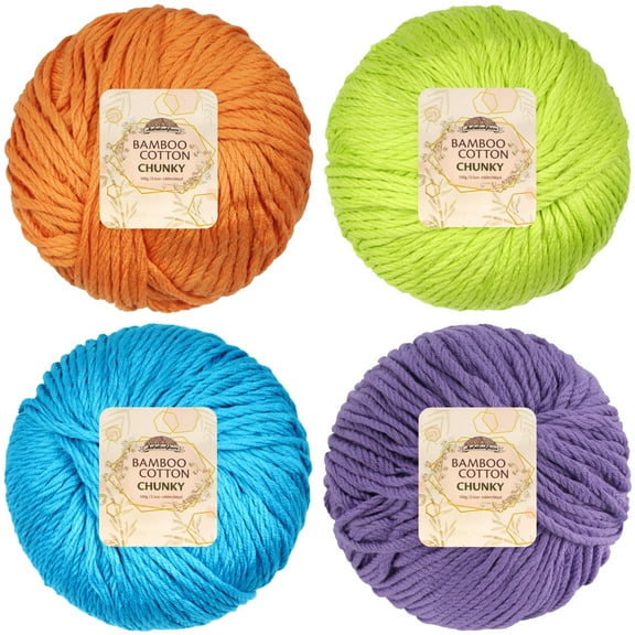 JubileeYarn Bamboo Cotton Chunky Yarn - 100g/Ball - Shades of Tropical Colors - 4 Balls