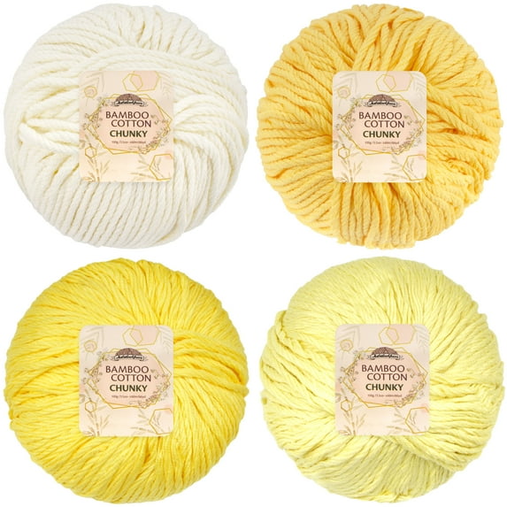 JubileeYarn Bamboo Cotton Chunky Yarn - 100g/Ball - Shades of Yellow - 4 Balls