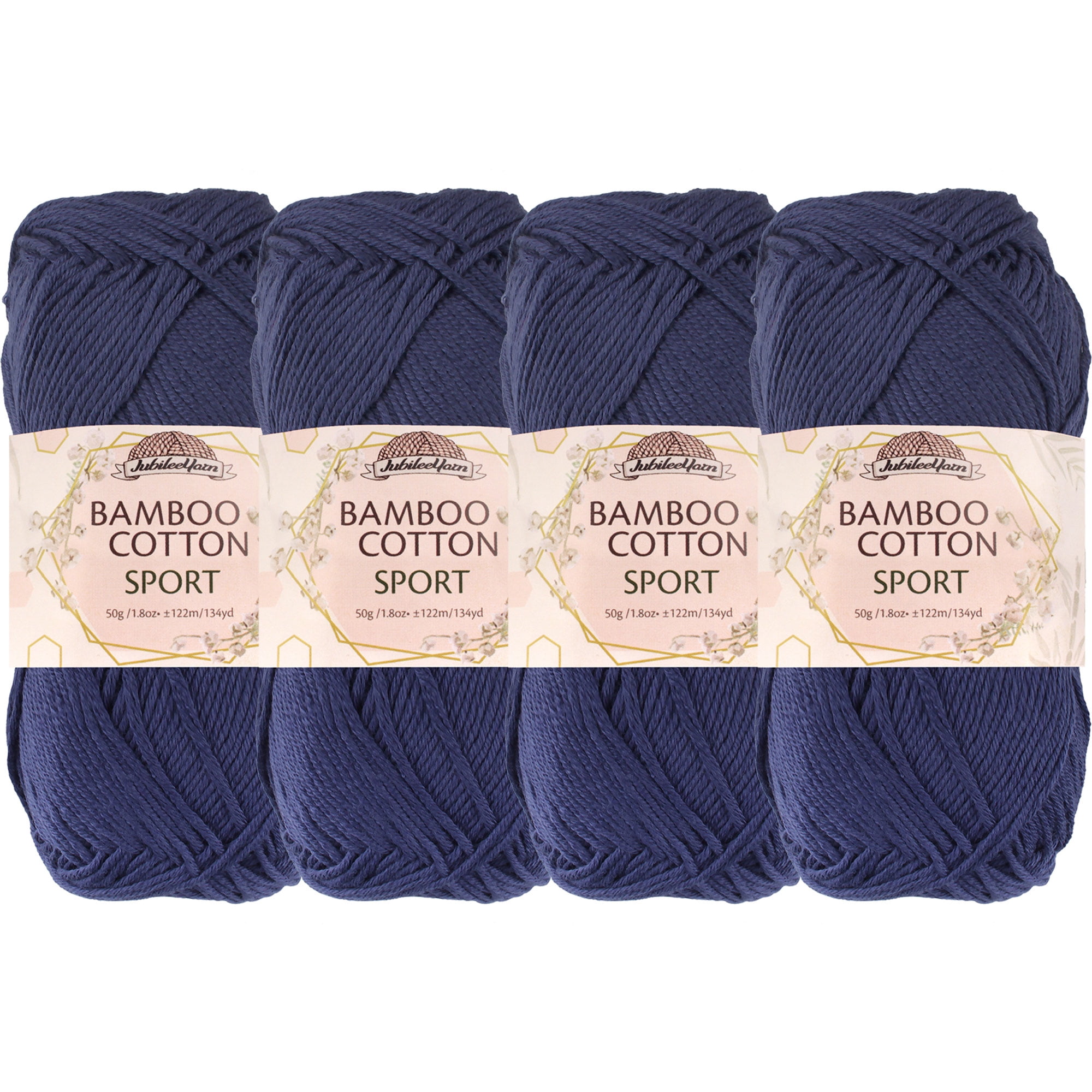 JubileeYarn Bamboo Cotton Sport 4 Ply Yarn - 50g/skein - Cold Night Blue -  4 Skeins