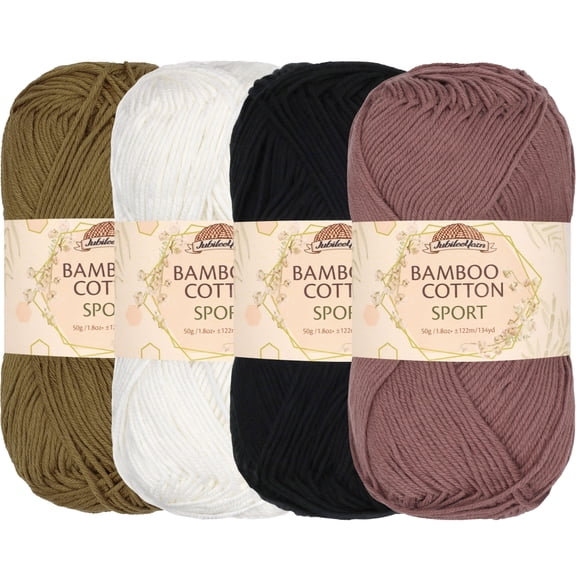 JubileeYarn Bamboo Cotton Sport Yarn - 50g/Skein - Achromatic - 4 Skeins