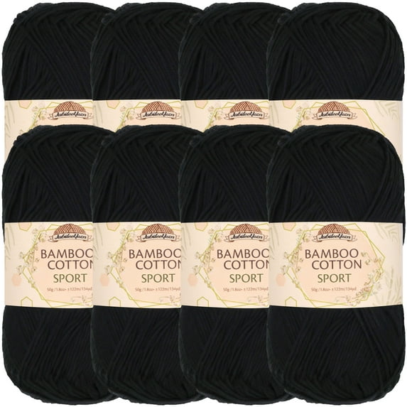 JubileeYarn Bamboo Cotton Sport Yarn - 50g/Skein - Midnight Black - 8 Skeins