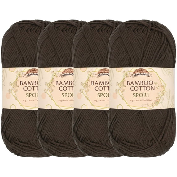 JubileeYarn Bamboo Cotton Sport Yarn - 50g/skein - Dark Brown - 4 Skeins
