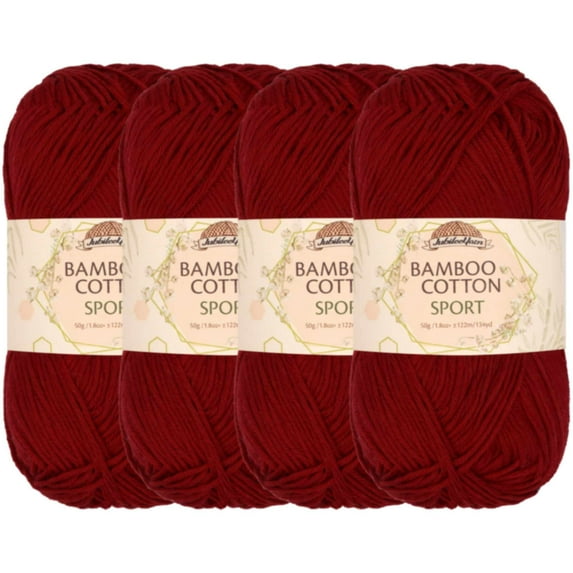 JubileeYarn Bamboo Cotton Sport Yarn - 50g/skein - Red Hot Red - 4 Skeins