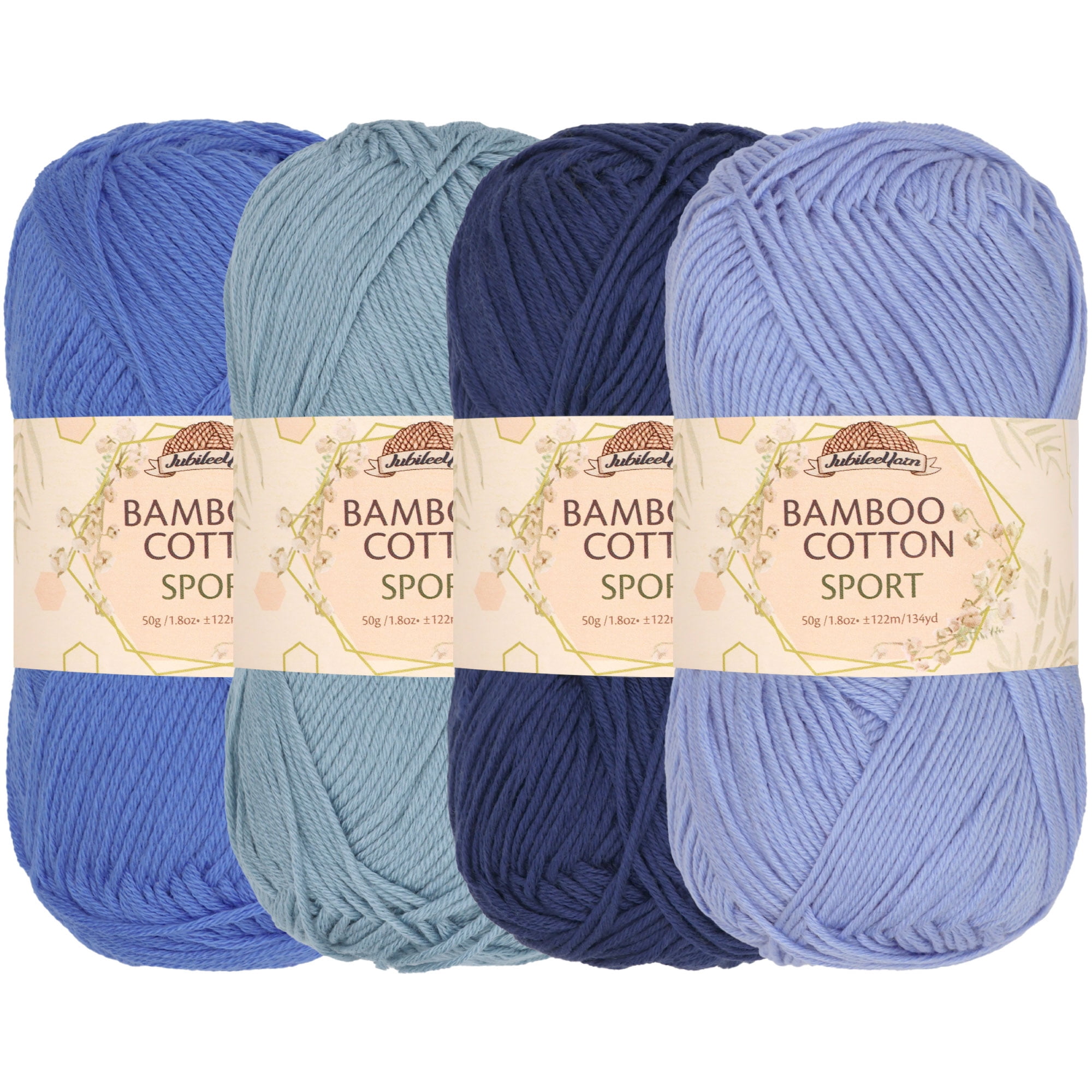 JubileeYarn Bamboo Cotton Sport Yarn - Shades of Blue - 4 Skeins