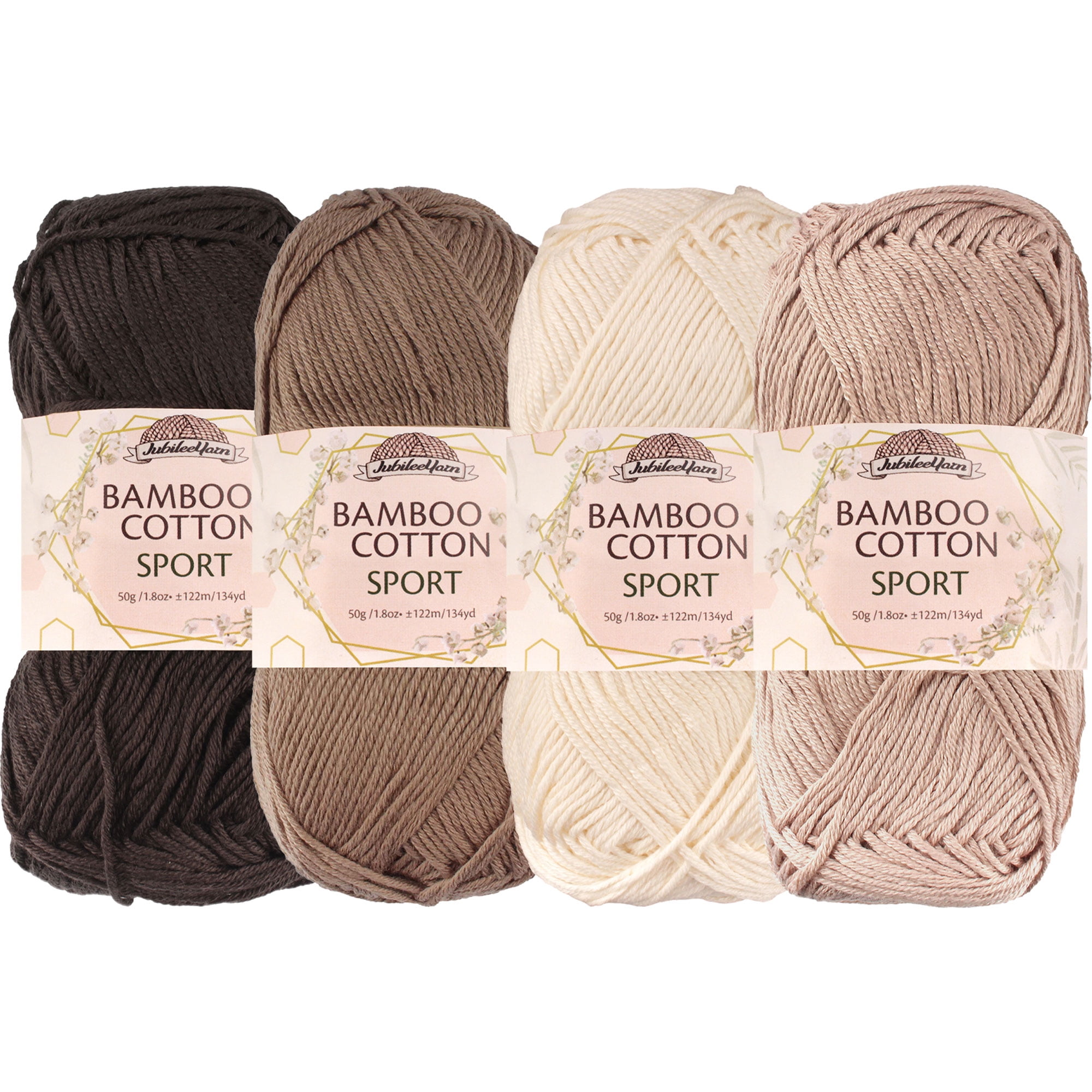 JubileeYarn Bamboo Cotton Sport Yarn - Shades of Brown - 4 Skeins 