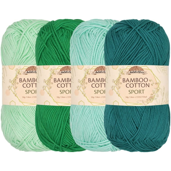 JubileeYarn Bamboo Cotton Sport Yarn - Shades of Green - 4 Skeins