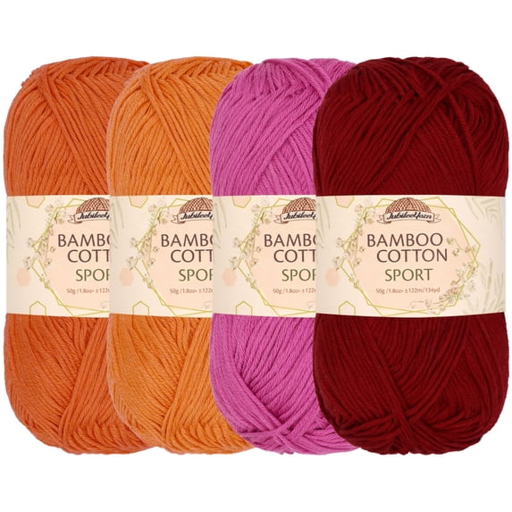 JubileeYarn Bamboo Cotton Sport Yarn - 50g/skein - Shades of Orange - 4 Skeins