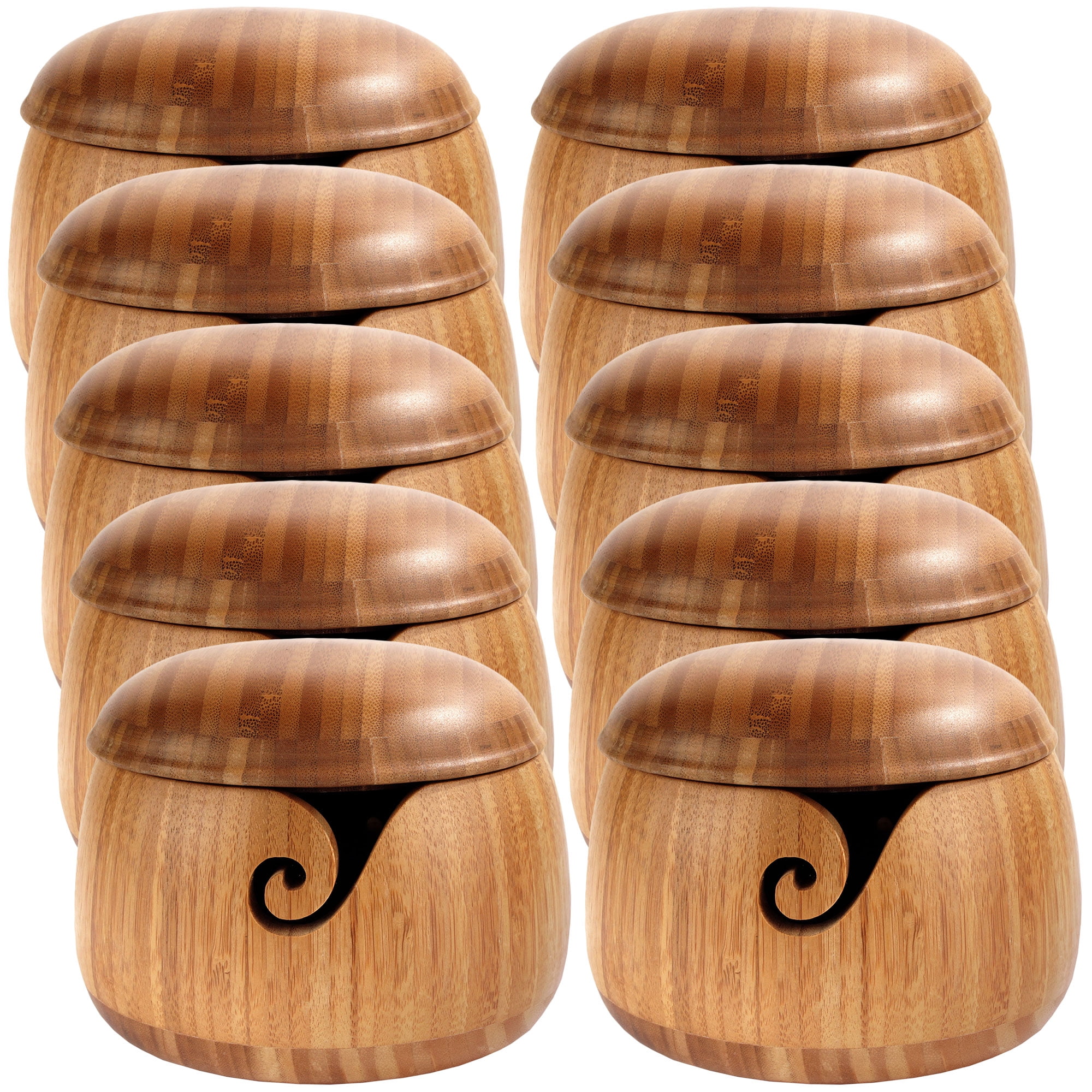 JubileeYarn Bamboo Yarn Bowl with Lid - Holder Knitting Crochet Accessories - Carbonized Brown - 10 Bowls