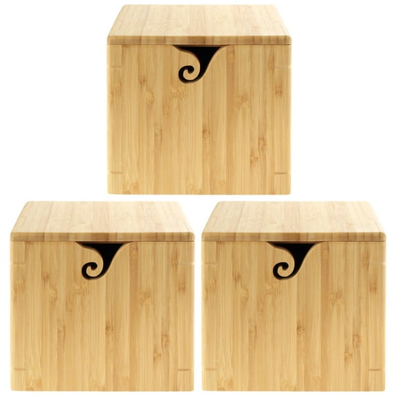 JubileeYarn Bamboo Yarn Bowl with Lid - Holder Knitting Crochet Accessories - Extra Large Carbonized Brown - 3 Boxes