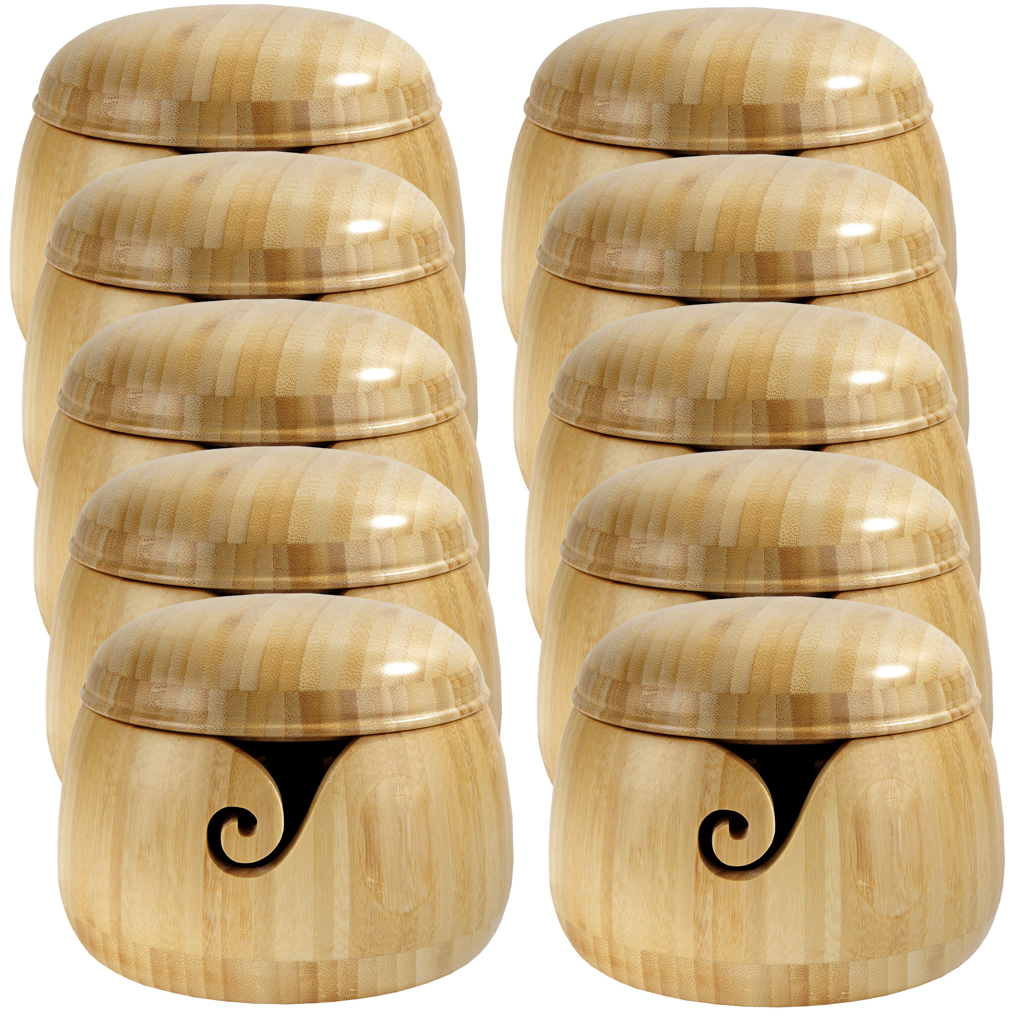 JubileeYarn Bamboo Yarn Bowl with Lid - Holder Knitting Crochet Accessories - Natural - 10 Bowls