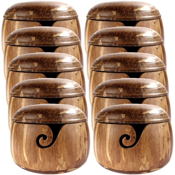 JubileeYarn Bamboo Yarn Bowl with Lid - Holder Knitting Crochet Accessories - Tiger Stripe - 10 Bowls