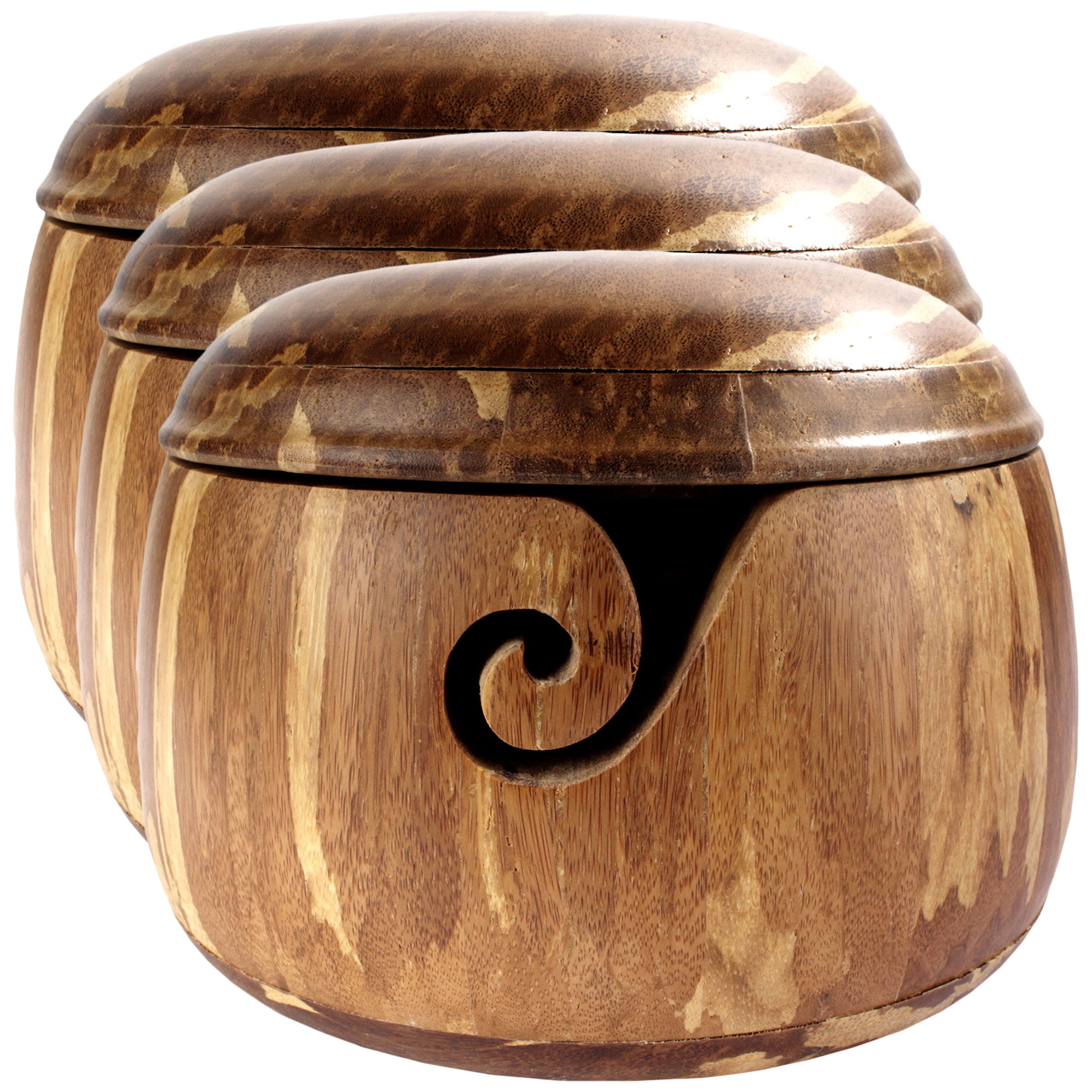 JubileeYarn Bamboo Yarn Bowl with Lid - Holder Knitting Crochet Accessories - Tiger Stripe - 3 Bowls