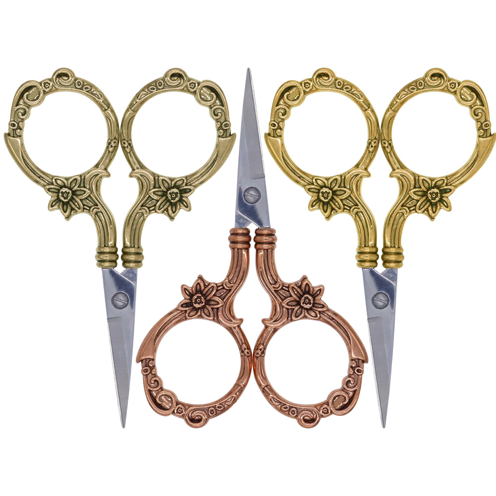 JubileeYarn Blooming Embroidery Scissors - Bronze, Copper, Gold - 3 Total Scissors