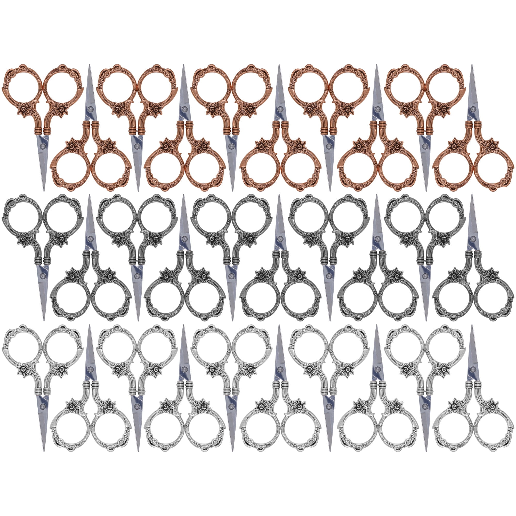 JubileeYarn Blooming Embroidery Scissors - Copper, Gunmetal, Silver - 30 Total Scissors