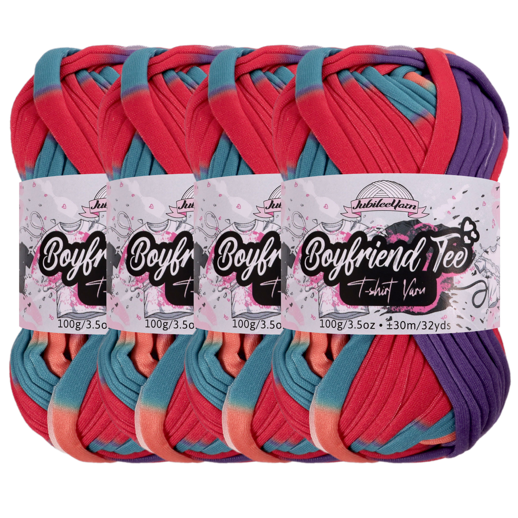 JubileeYarn Boyfriend Tee Yarn – 100g/Skein Polyester - Dreamboat - 4 Skeins