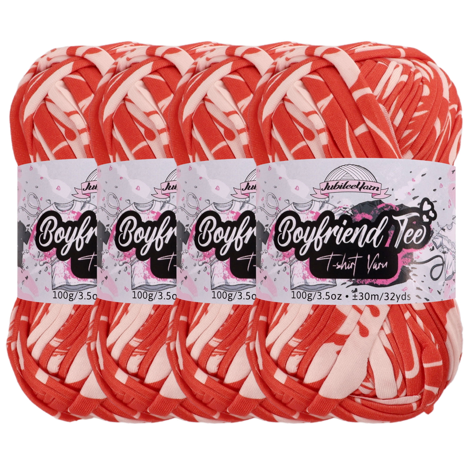 JubileeYarn Boyfriend Tee Yarn – 100g/Skein Polyester - Heartthrob - 4 Skeins