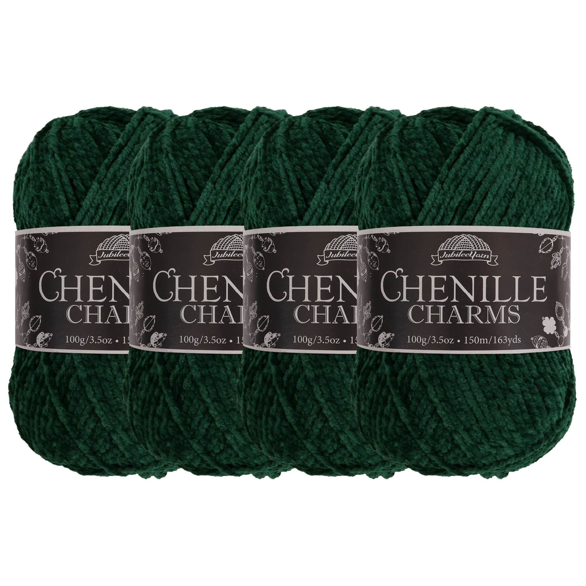 JubileeYarn Chenille Charms Yarn - 100g/Skein Worsted Polyester - Shamrock - 4 Skeins