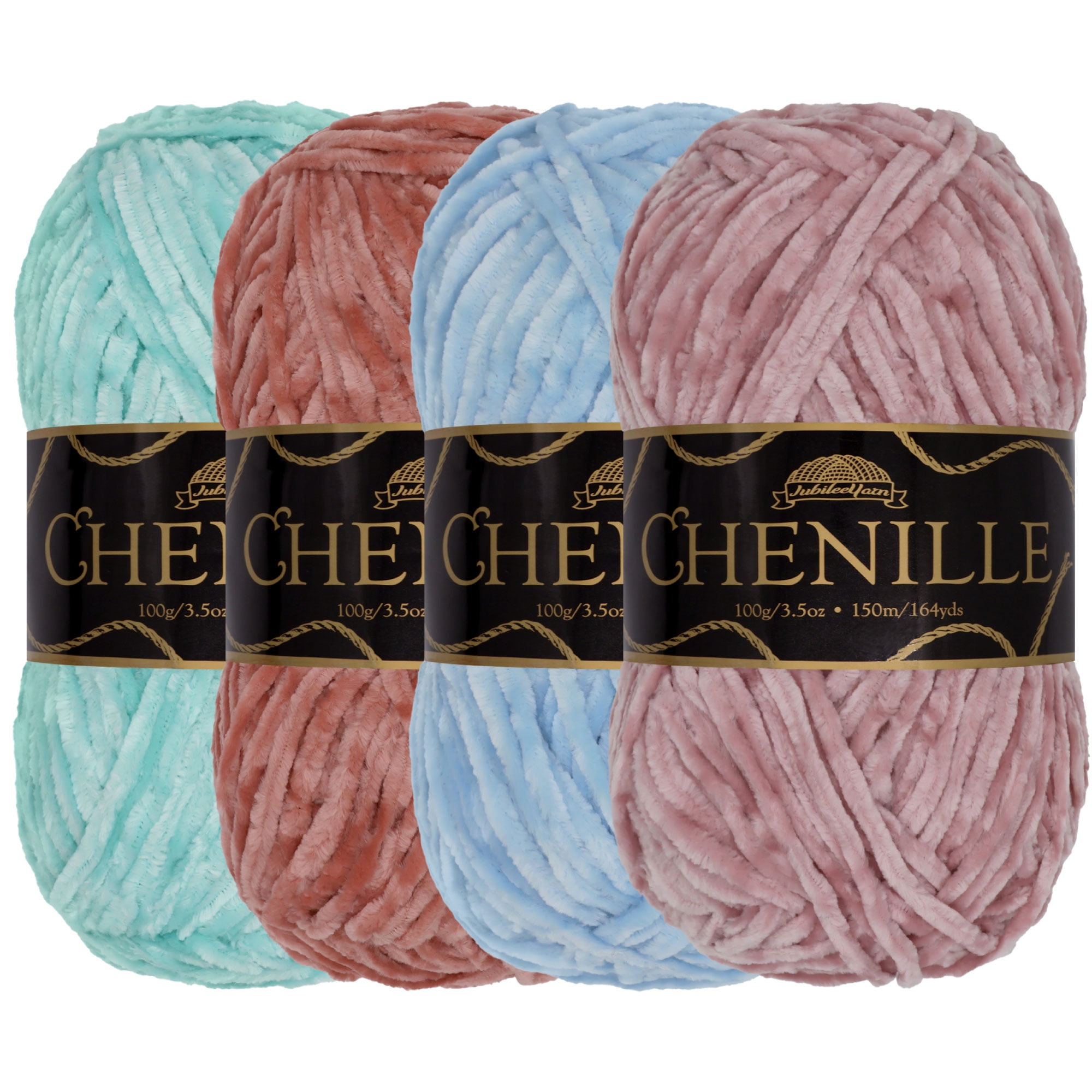 JubileeYarn Chenille Yarn - Worsted Weight - 100g/Skein - Shades of Neutral Tones - 4 Skeins