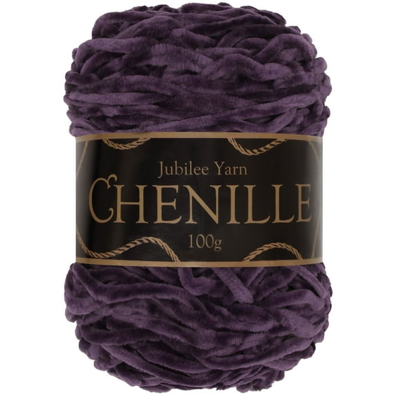 JubileeYarn Chenille Yarn - Worsted Weight - 100g/cake - Amethyst - Dark Plum Purple Velvet - Crochet and Knitting Yarn - 1 Cake