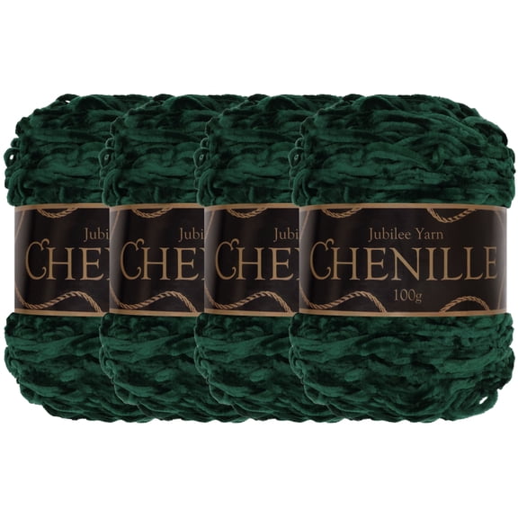 JubileeYarn Chenille Yarn - Worsted Weight - 100g/cake - Emerald - 4 Cakes