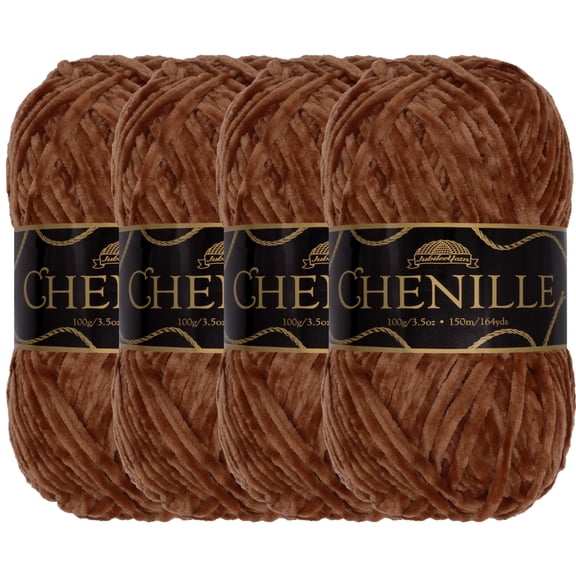 JubileeYarn Chenille Yarn - Worsted Weight Yarn - 100g/skein - Coffee Bean - 4 Skeins