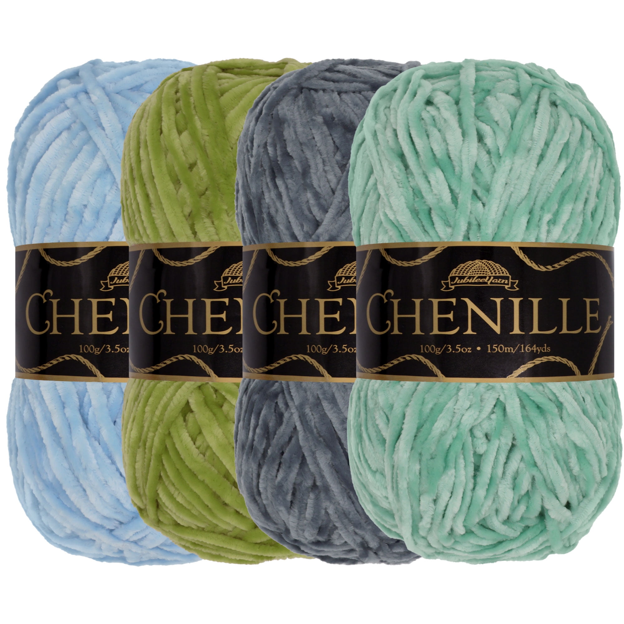 JubileeYarn Chenille Yarn - Worsted Weight Yarn - 100g/skein - Shades of Blue - 4 Skeins