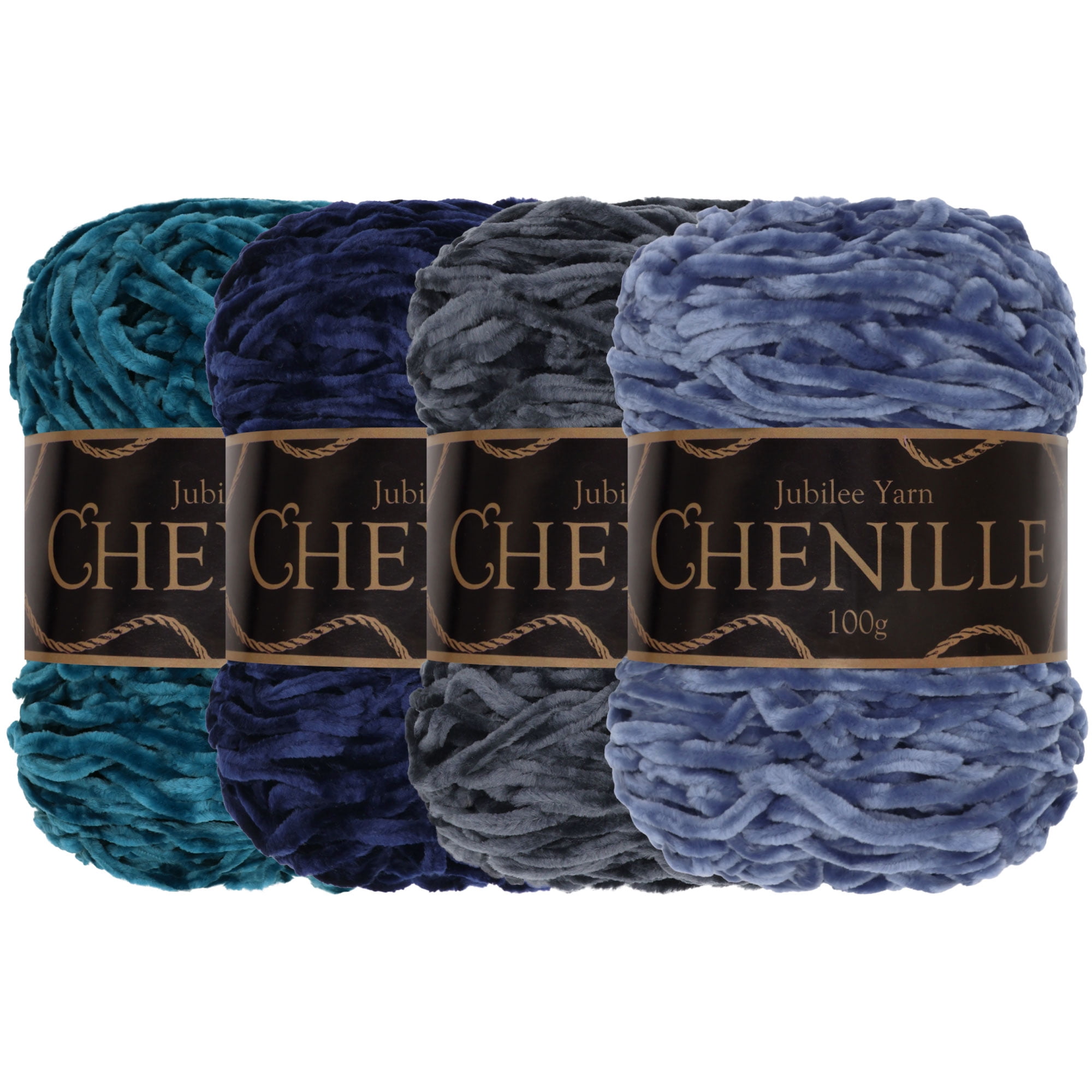 JubileeYarn Chenille Yarn - Worsted Weight Yarn - 100g/skein - Shades of Blue - 4 Skeins