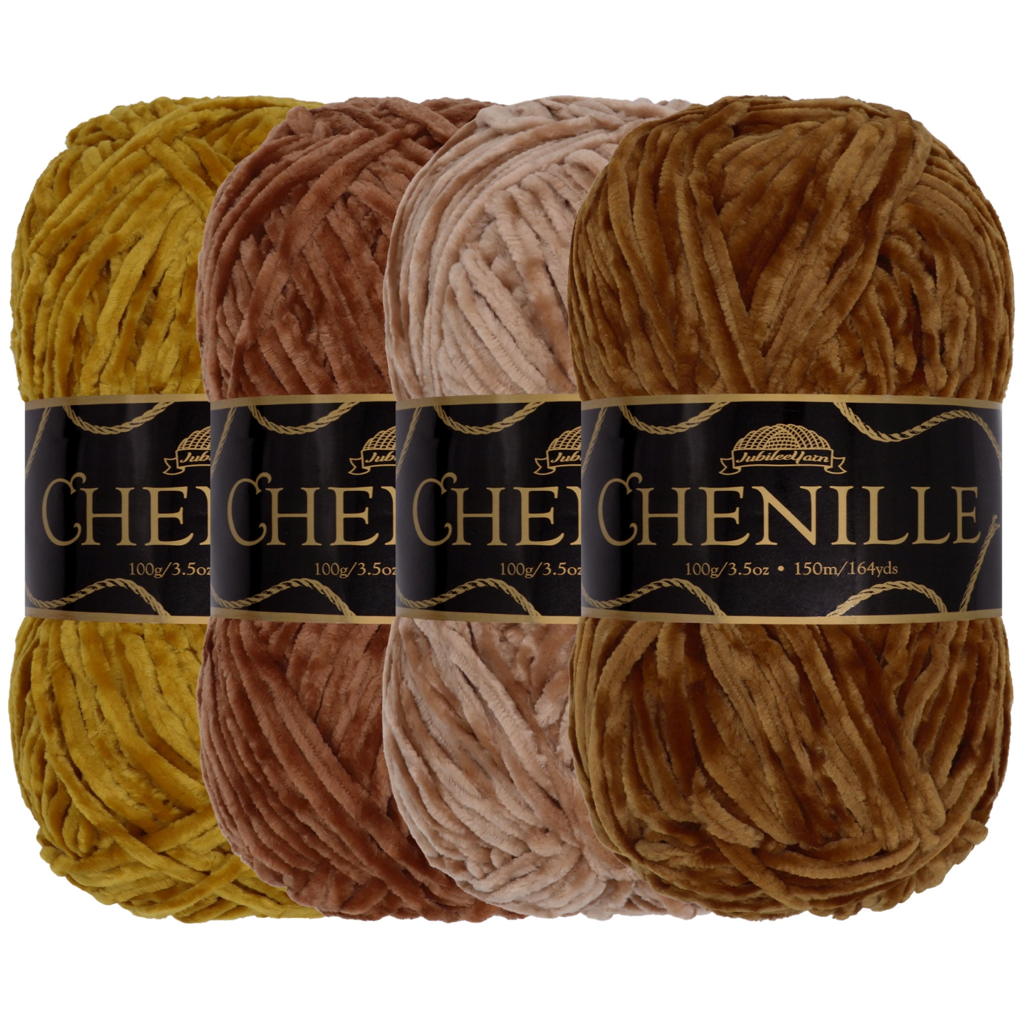 JubileeYarn Chenille Yarn - Worsted Weight Yarn - 100g/skein - Shades of Brown - 4 Skeins