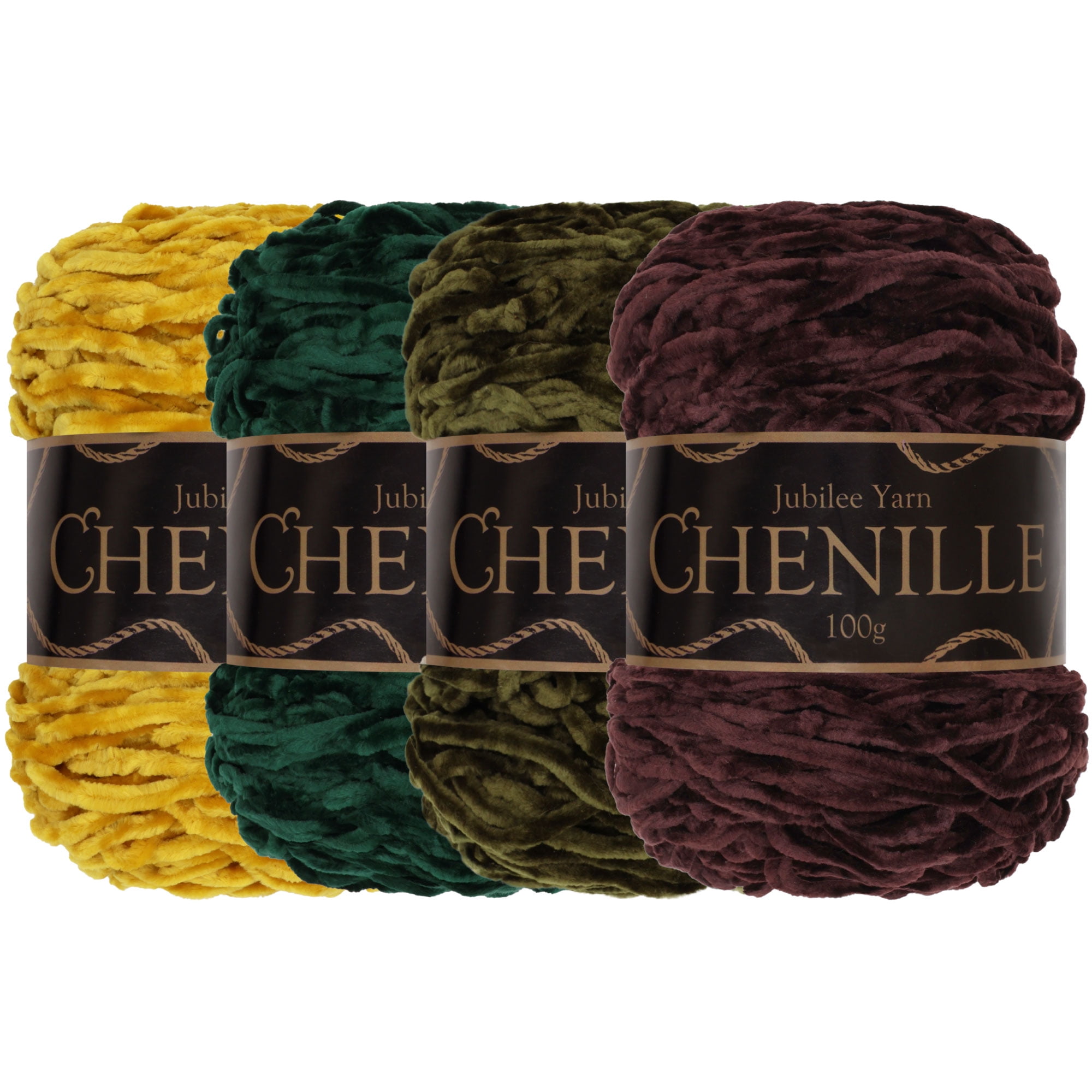 JubileeYarn Chenille Yarn - Worsted Weight Yarn - 100g/skein - Shades of Natural Tones - 4 Skeins