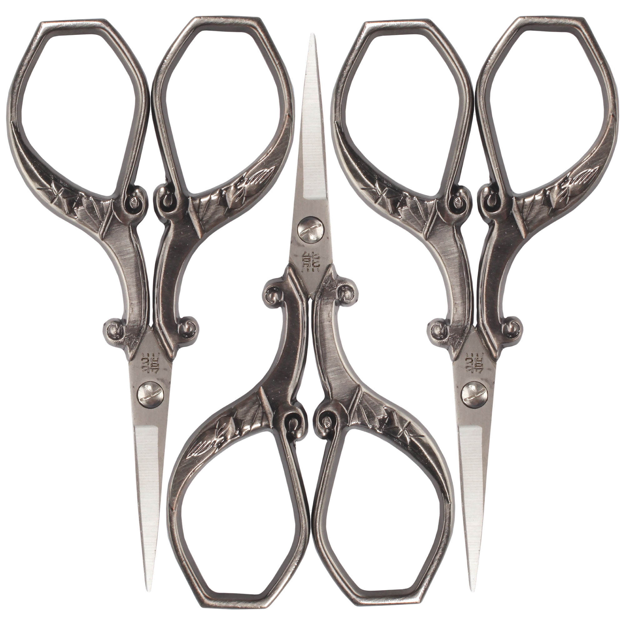 JubileeYarn Chinese Wing & Cloud Embroidery Craft Scissors - Antique Silver - 3 Pairs