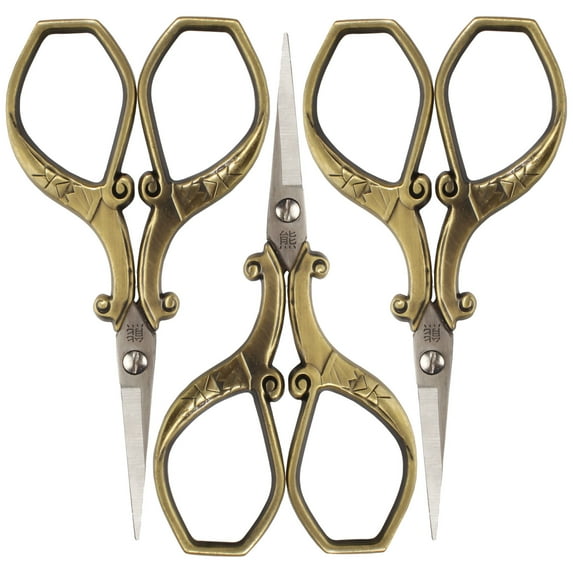 JubileeYarn Chinese Wing & Cloud Embroidery Craft Scissors - Bronze - 3 Pairs