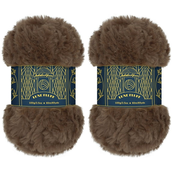 JubileeYarn Luxe Fluff Yarn - 100% Polyester - 100g/Skein - 2 Skeins - Chestnut Brown